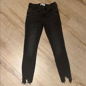 Zara Black Skinny Jeans with Distressed Hem